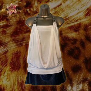 White Draped Halter with Silver Chain Straps